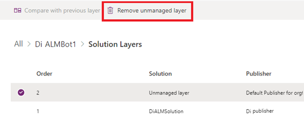 Fjern ikke-administreret lag i Power Apps.