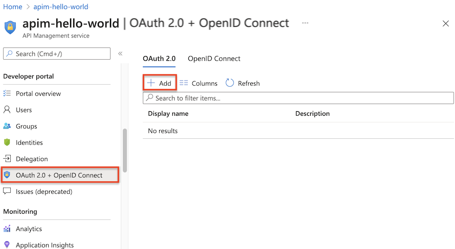 OAuth 2.0-Menü