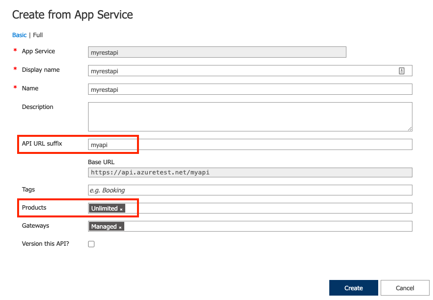 Erstellen einer API aus App Service