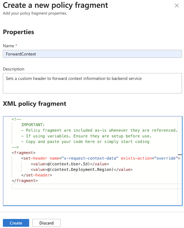 Screenshot: Formular zum Erstellen eines neuen Richtlinienfragments