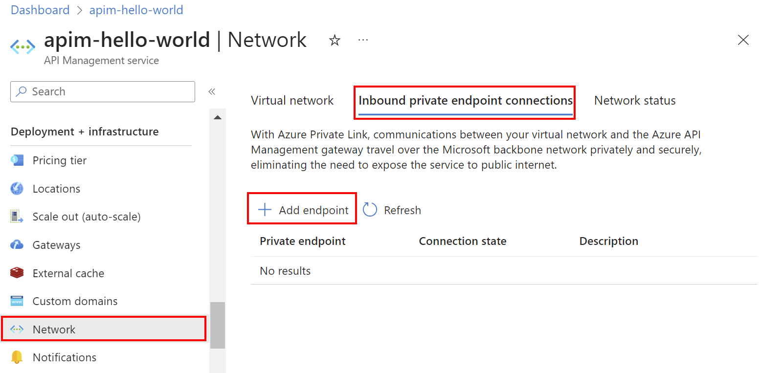 Screenshot des Hinzufügens eines privaten Endpunkts im Azure-Portal.