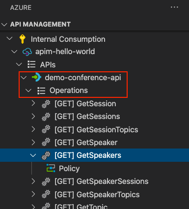 Screenshot der importierten API im Explorer-Bereich.