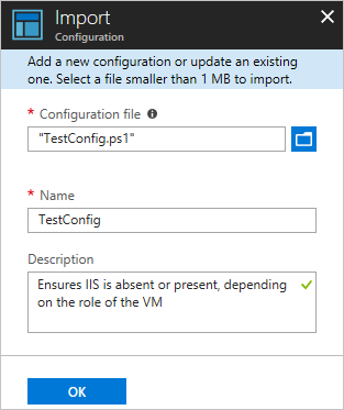 Screenshot of the Import Configuration blade