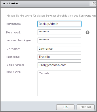 Screenshot shows the New User dialog box.