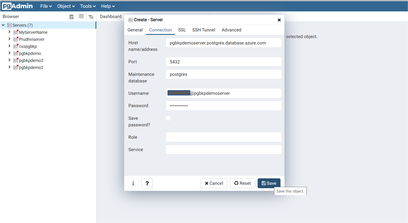 Screenshot: Option zum Erstellen eines neuen Servers mit dem PG admin-Tool