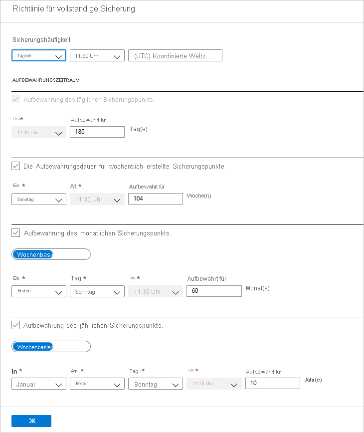 Auswählen der Sicherungshäufigkeit