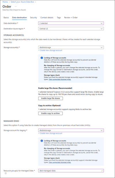 Screenshot des Data Box Disk-Datenziels.