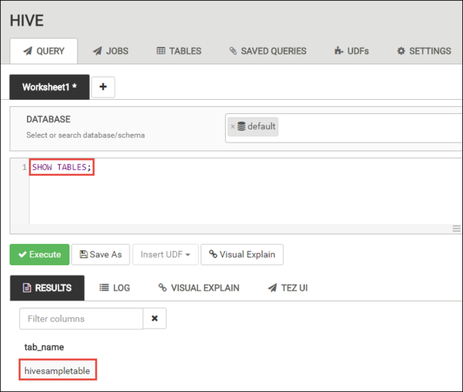 HDInsight Apache Hive – Anzeigen von Ergebnissen.