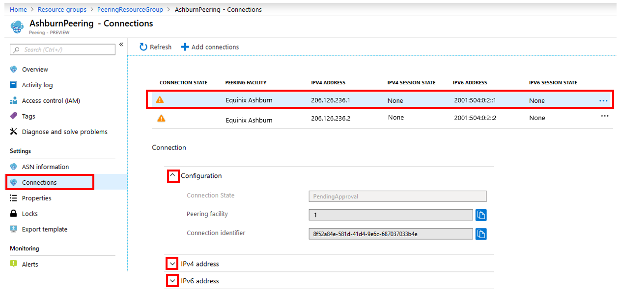 Peering resource Connections