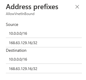 Screenshot der der Sicherheitsregel zugeordneten Adresspräfixe.