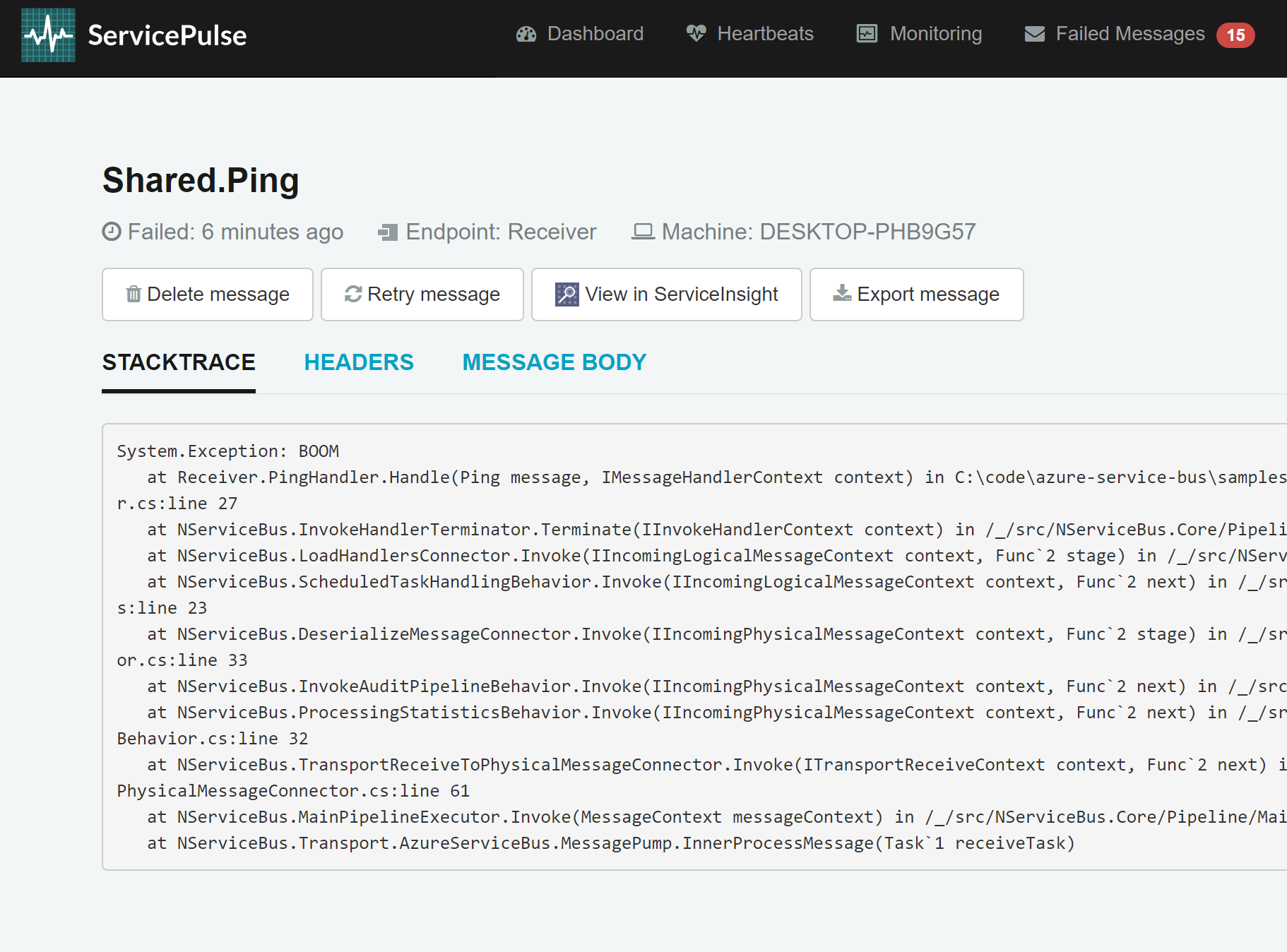 Abbildung von ServicePulse von Particular Software