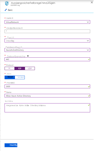 Screenshot shows Add outbound security rule for a network security group for Microsoft Entra ID.