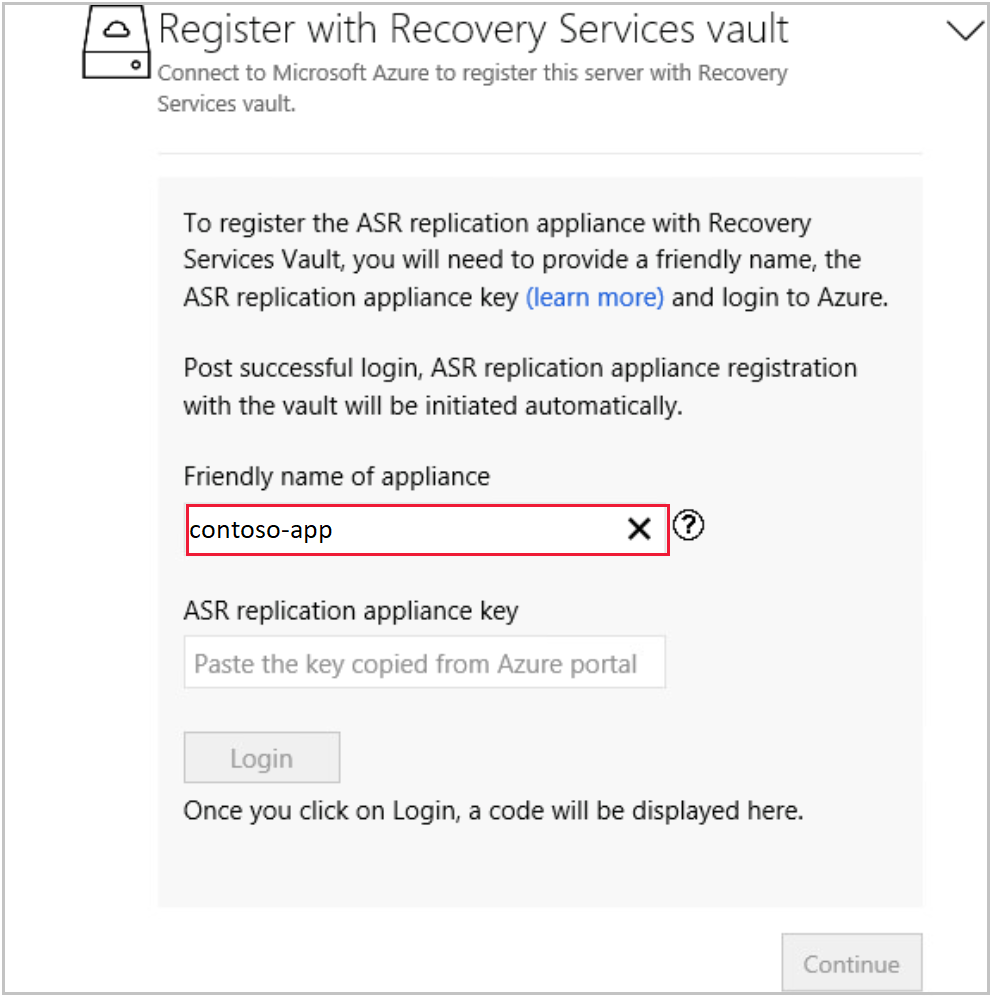 Screenshot: Registrieren der Appliance.