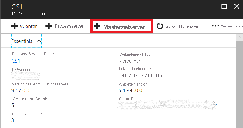 Screenshot der Schaltfläche „Masterzielserver hinzufügen“