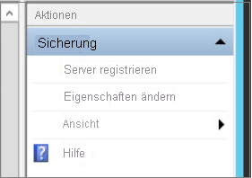 Screenshot der Azure Backup-MMC-Snap-In-Option zum Ändern von Eigenschaften