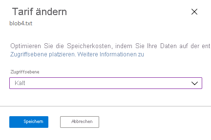 Screenshot: Ändern der Ebene eines Blobs im Azure-Portal