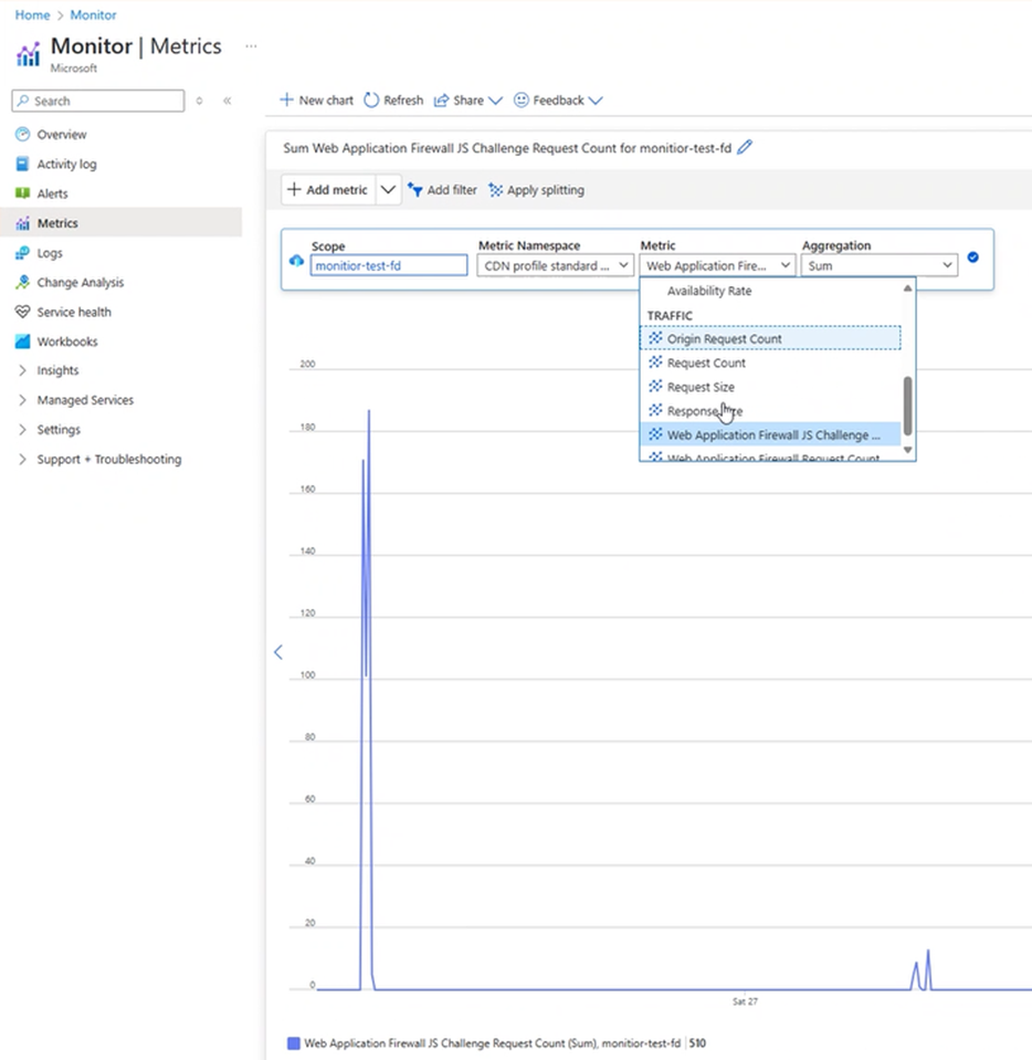 Screenshot: Metrik für die JavaScript-Überprüfung