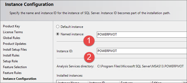 SQL-Setup: Landing Page der Instanzkonfiguration