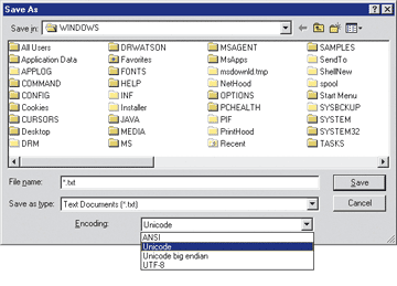 Figure 7 Unicode in Windows 98