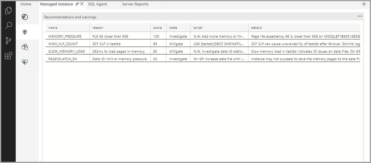 Managed Instance-Empfehlungen