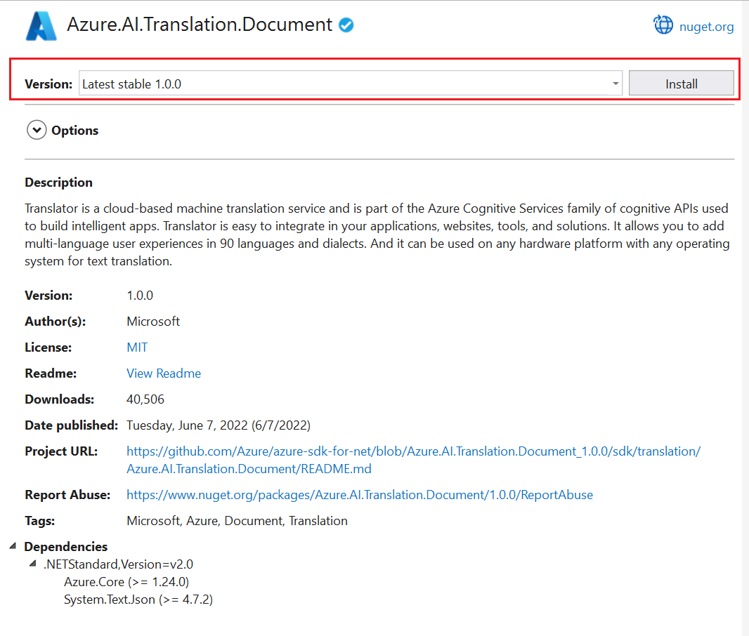 Screenshot der Installation der Vorabversion des NuGet-Pakets in Visual Studio.