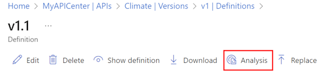 Screenshot der Registerkarte „Analyse“ für die API-Definition im Portal.