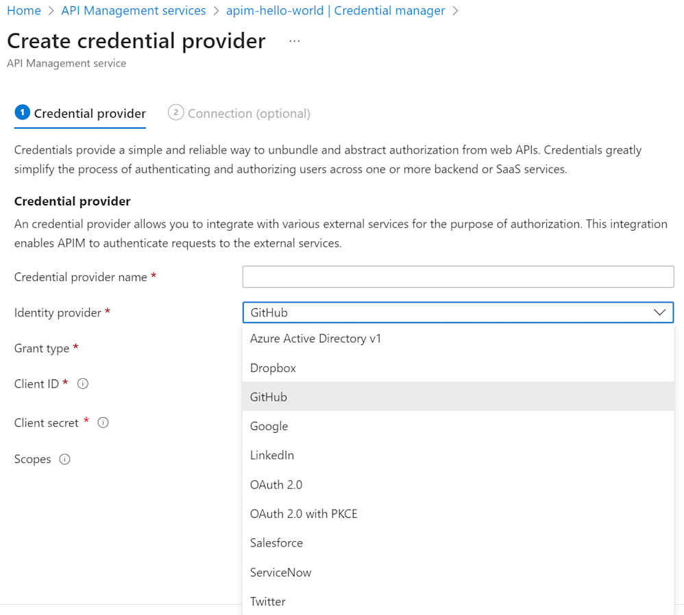 Screenshot: Liste der Identitätsanbieter im Azure-Portal