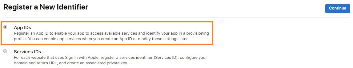 Registrieren einer neuen App-ID im Apple Developer-Portal