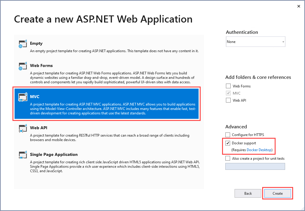 Screenshot: Dialogfeld „ASP.NET-Webanwendung erstellen“.