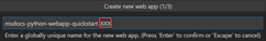 Screenshot: Dialogfeld in VS Code zum Eingeben des global eindeutigen Namens für die neue Web-App 