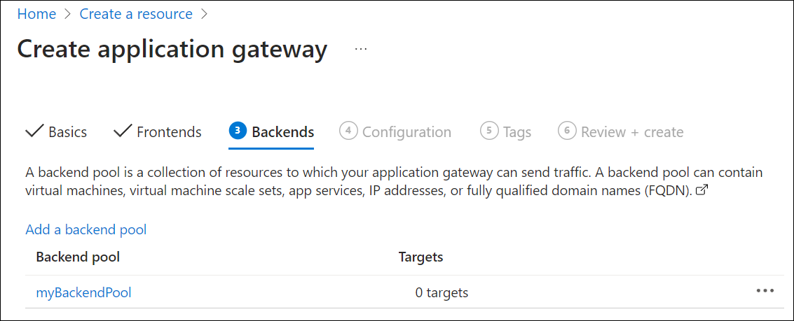 Erstellen eines neuen Anwendungsgateways: Back-Ends