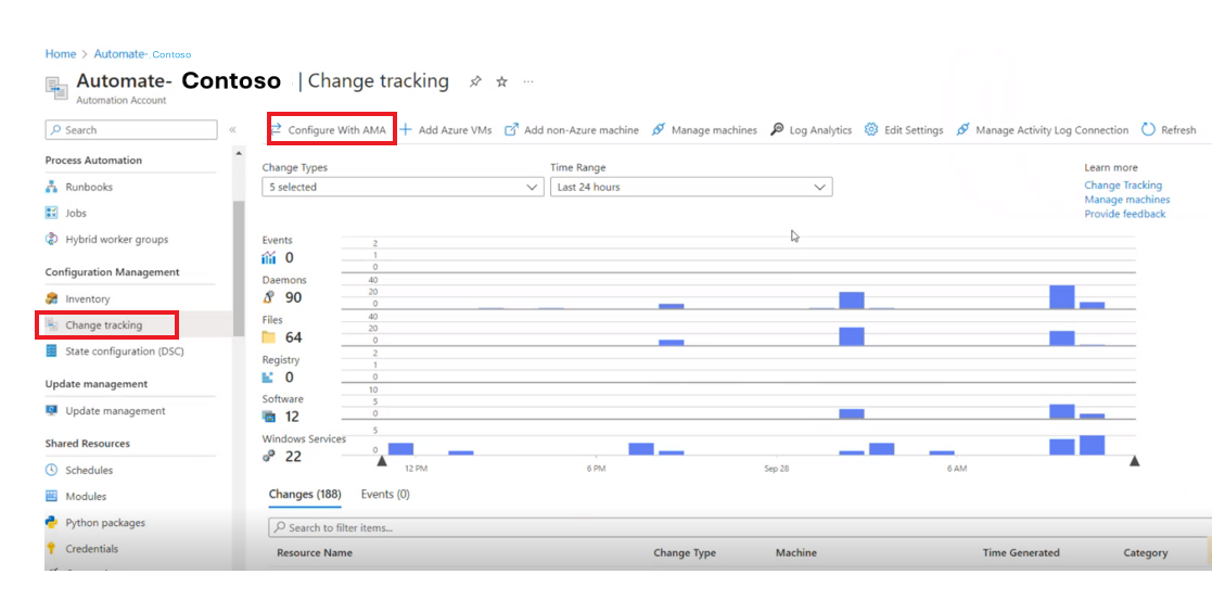 Screenshot: Onboarding im großen Stil in Änderungsnachverfolgung und Bestand mit Azure Monitoring Agent