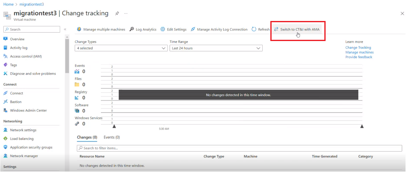 Screenshot: Wechseln zwischen Log Analytics-Agent und Azure Monitoring Agent nach einer erfolgreichen Migration