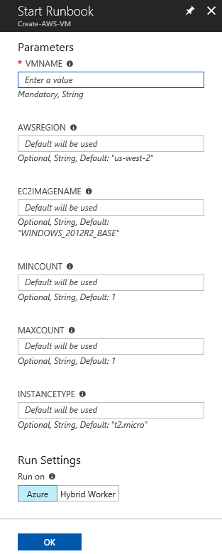 Neues AwsVM Runbook starten