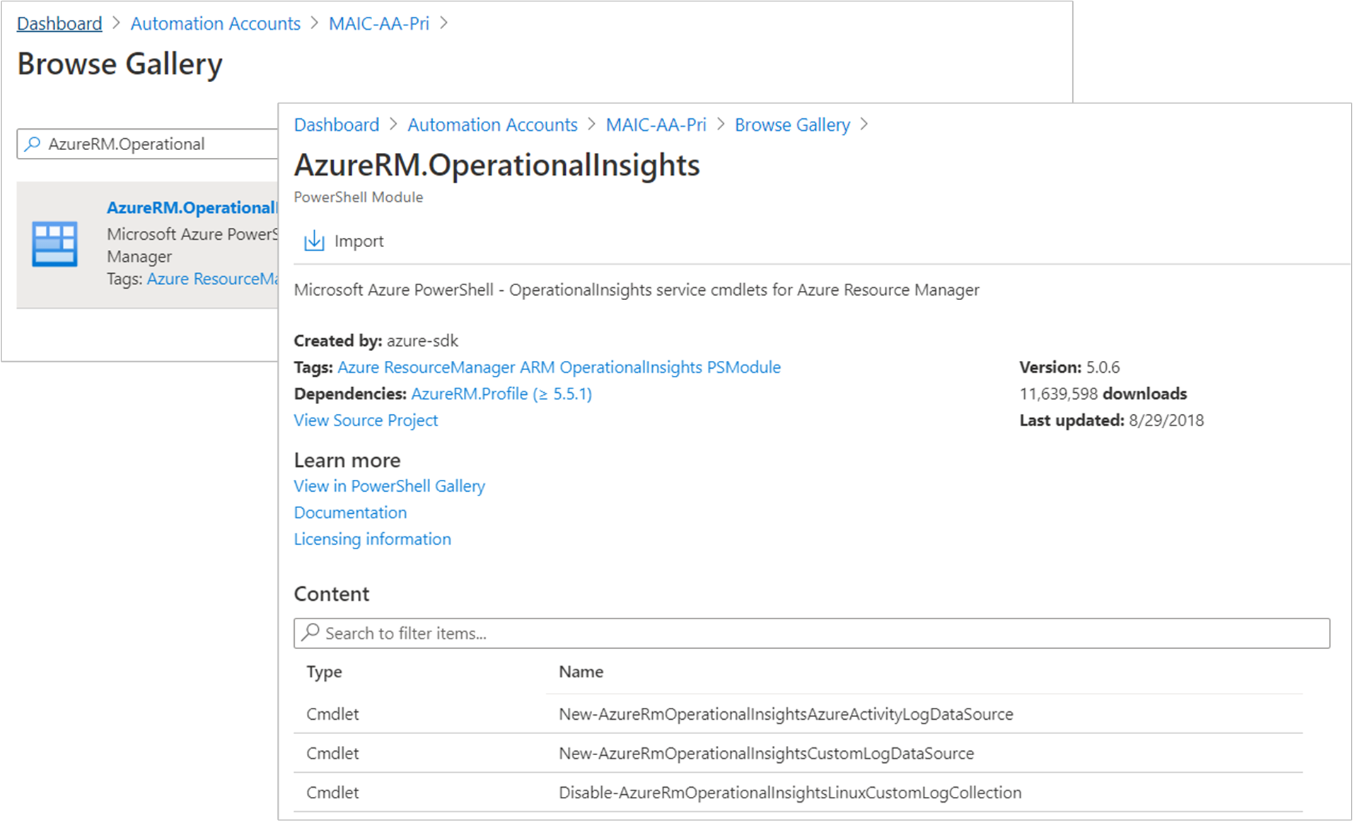 Importieren des OperationalInsights-Moduls