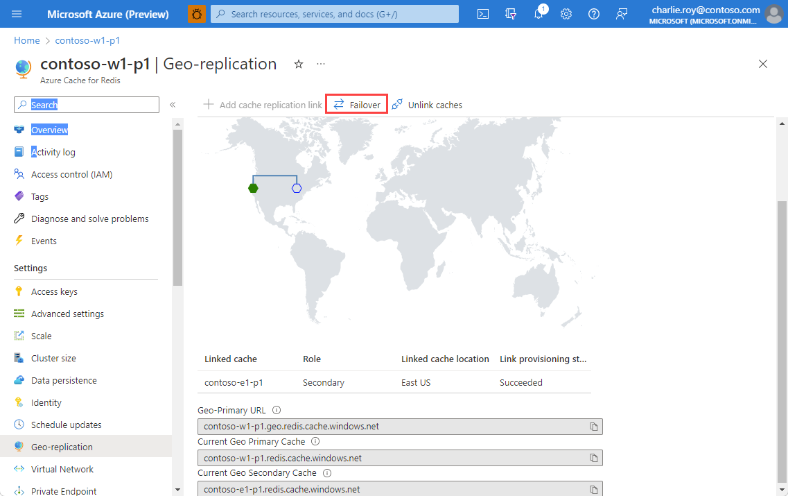 Screenshot: verknüpfte Caches mit hervorgehobenem Failover