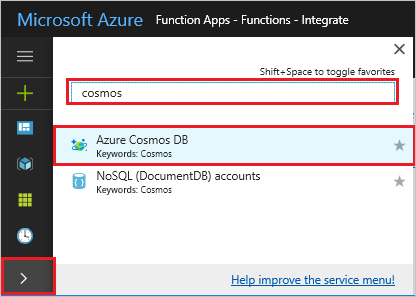 Suchen nach dem Azure Cosmos DB-Dienst