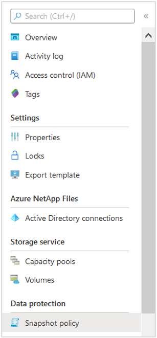 Screenshot that shows how to navigate to Snapshot Policy.