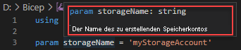 Screenshot der Parameterdatentypen und der Beschreibung.