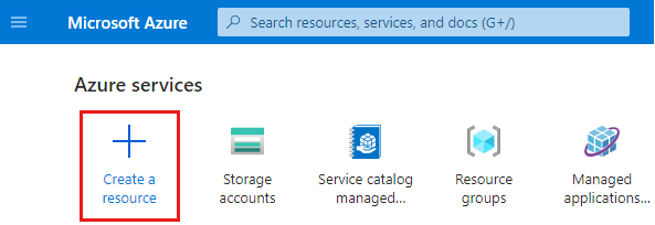 Screenshot der Startseite des Azure-Portals, auf der die Option „Ressource erstellen“ hervorgehoben ist.