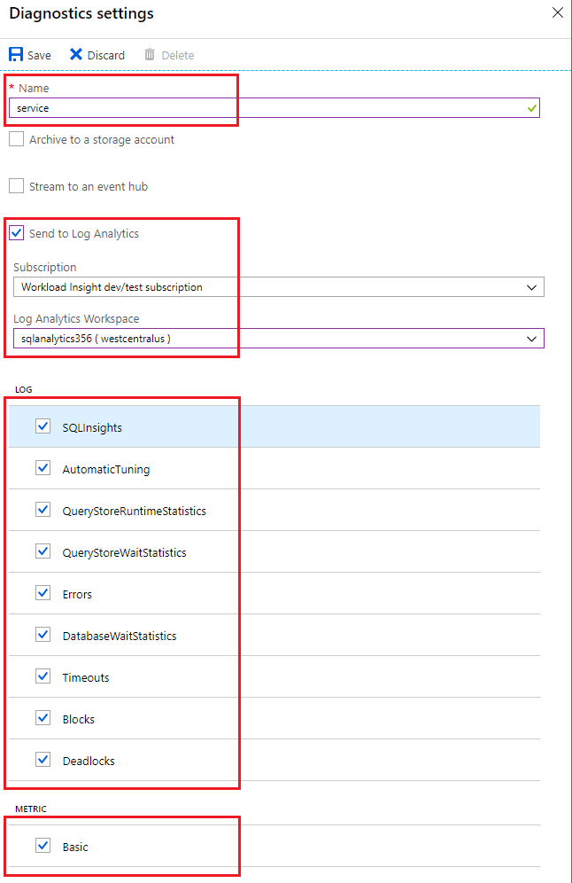 Konfigurieren der Diagnose für Azure SQL-Datenbank