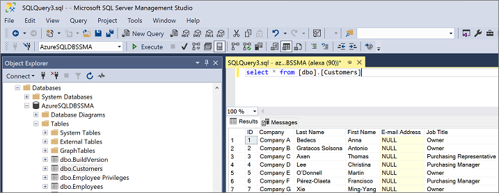 Screenshot von SQL Server Management Studio Object Explorer zum Überprüfen der Migration in SSMA.