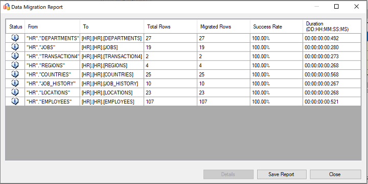 Screenshot: Bericht zur Datenmigration