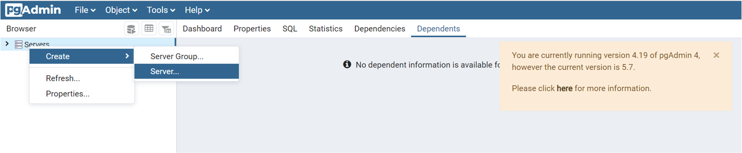 Screenshot: Prozess zum Herstellen einer Verbindung mit dem Azure PostgreSQL-Server mithilfe des PG-Verwaltungstools