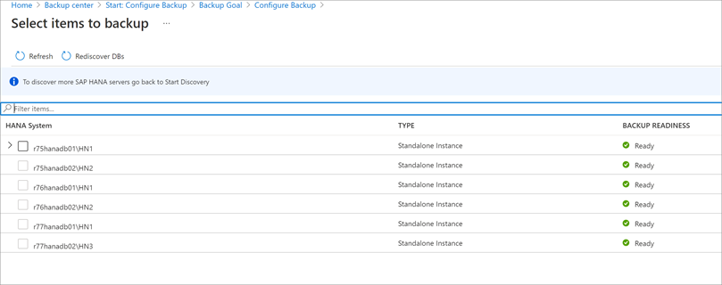 Screenshot: Auswählen von Datenbanken, die gesichert werden sollen.