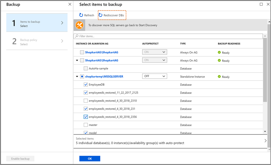 Screenshot of manually discover a newly added database.