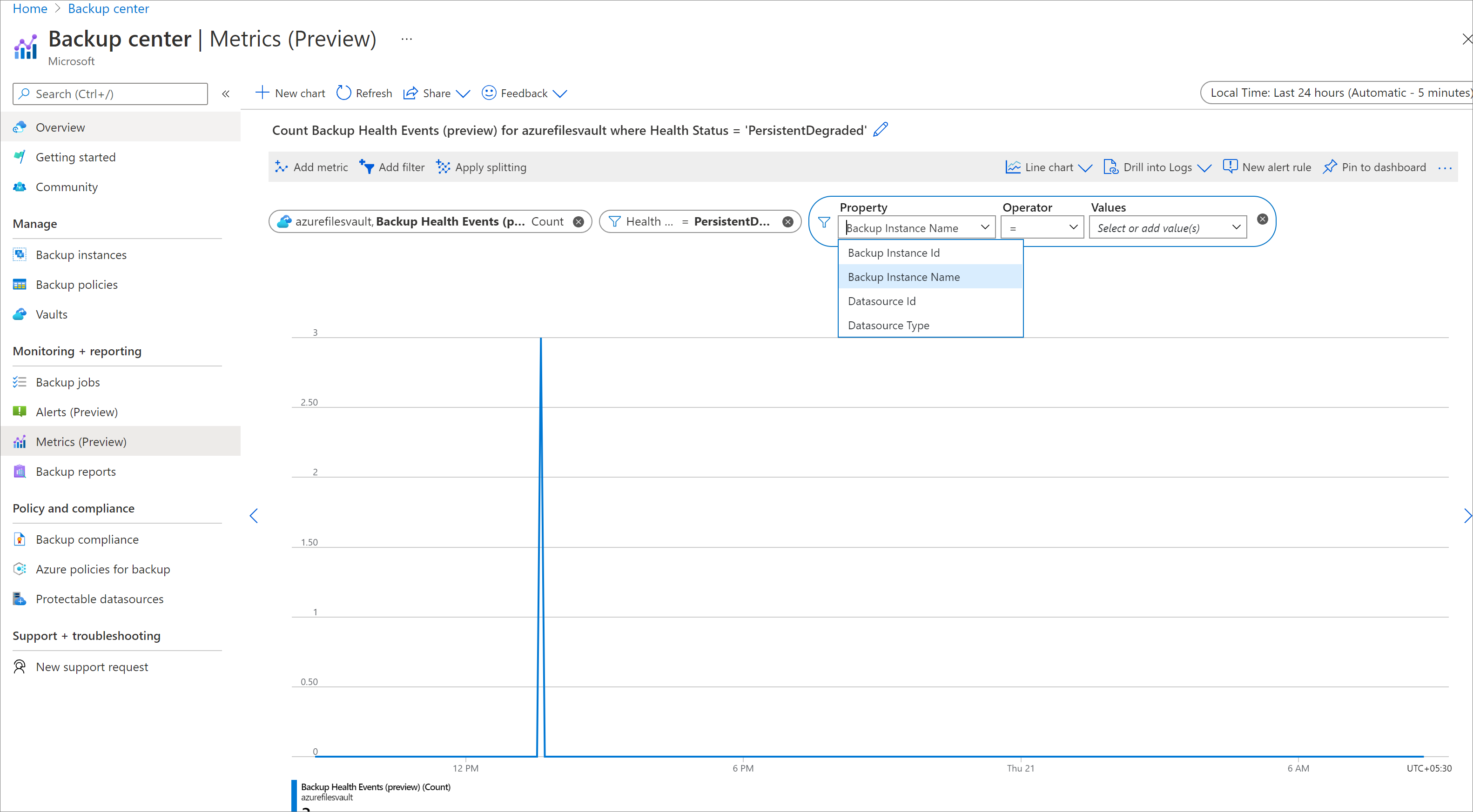 Screenshot showing the process to filter metrics by different dimensions.