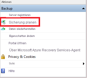 Screenshot: Option „Sicherung planen“.