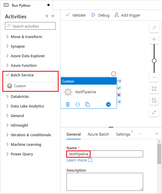 Screenshot of the General tab for creating a pipeline task.