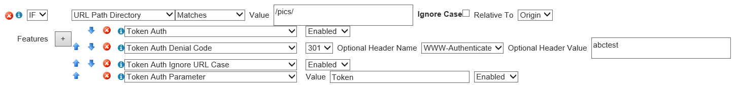 Screenshot des Beispiels für die Tokenauthentifizierungs-Einstellungen des Inhaltsübermittlungs-Netzwerkregelnmoduls.